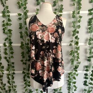 First Love Black and Pink Floral Tank Top